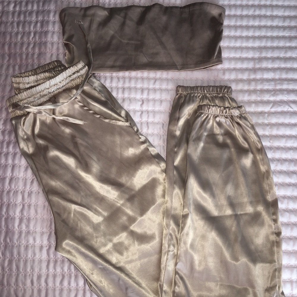 !SOLD! Champagne silk tube top and pants